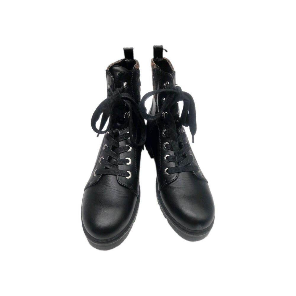 Nine West Wylie Boot Size 8 Black Lace Up Animal Print Accent - Picture 5 of 9